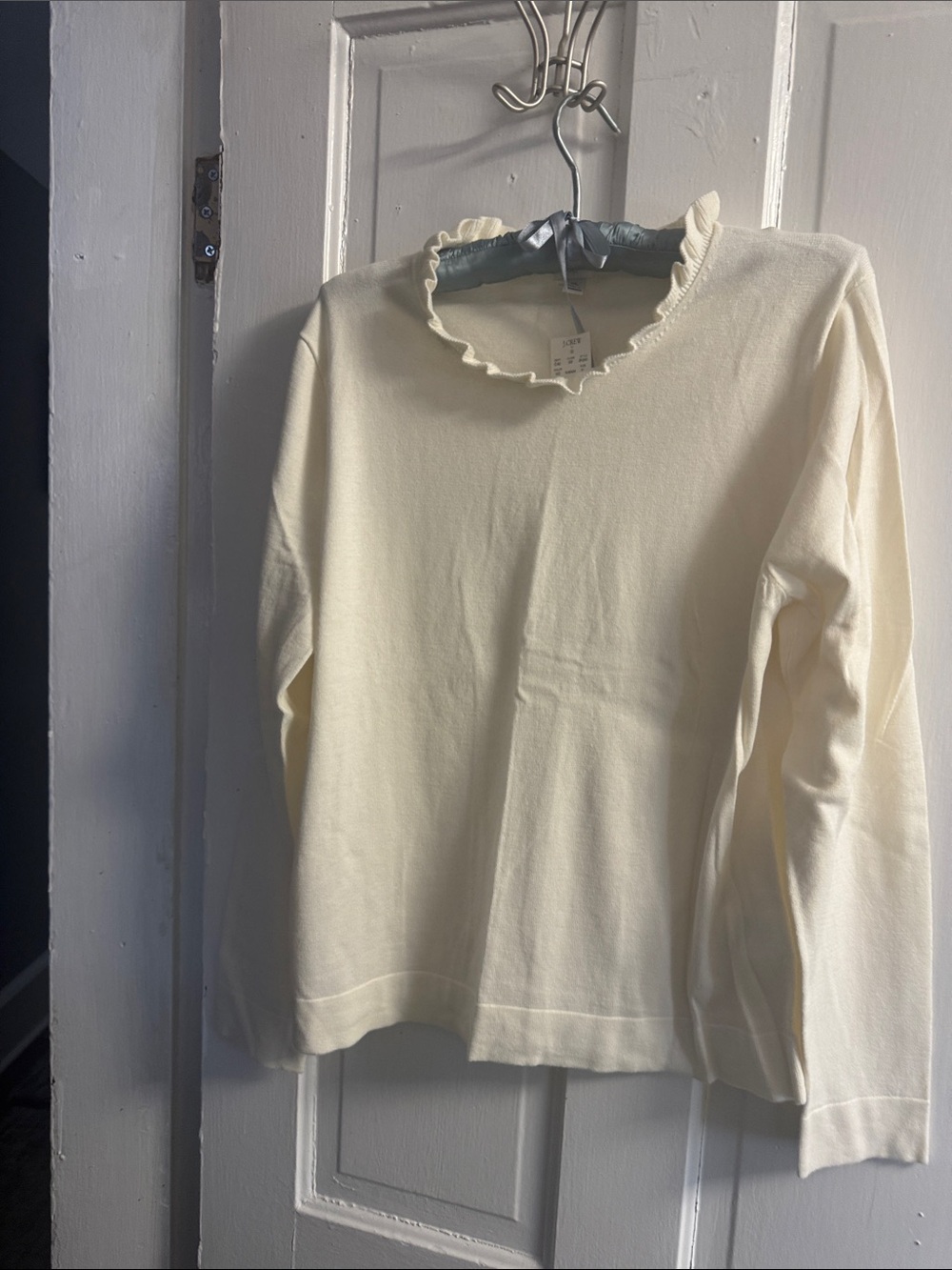 J. Crew Cream Ruffle Neck Long Sleeve Sweater